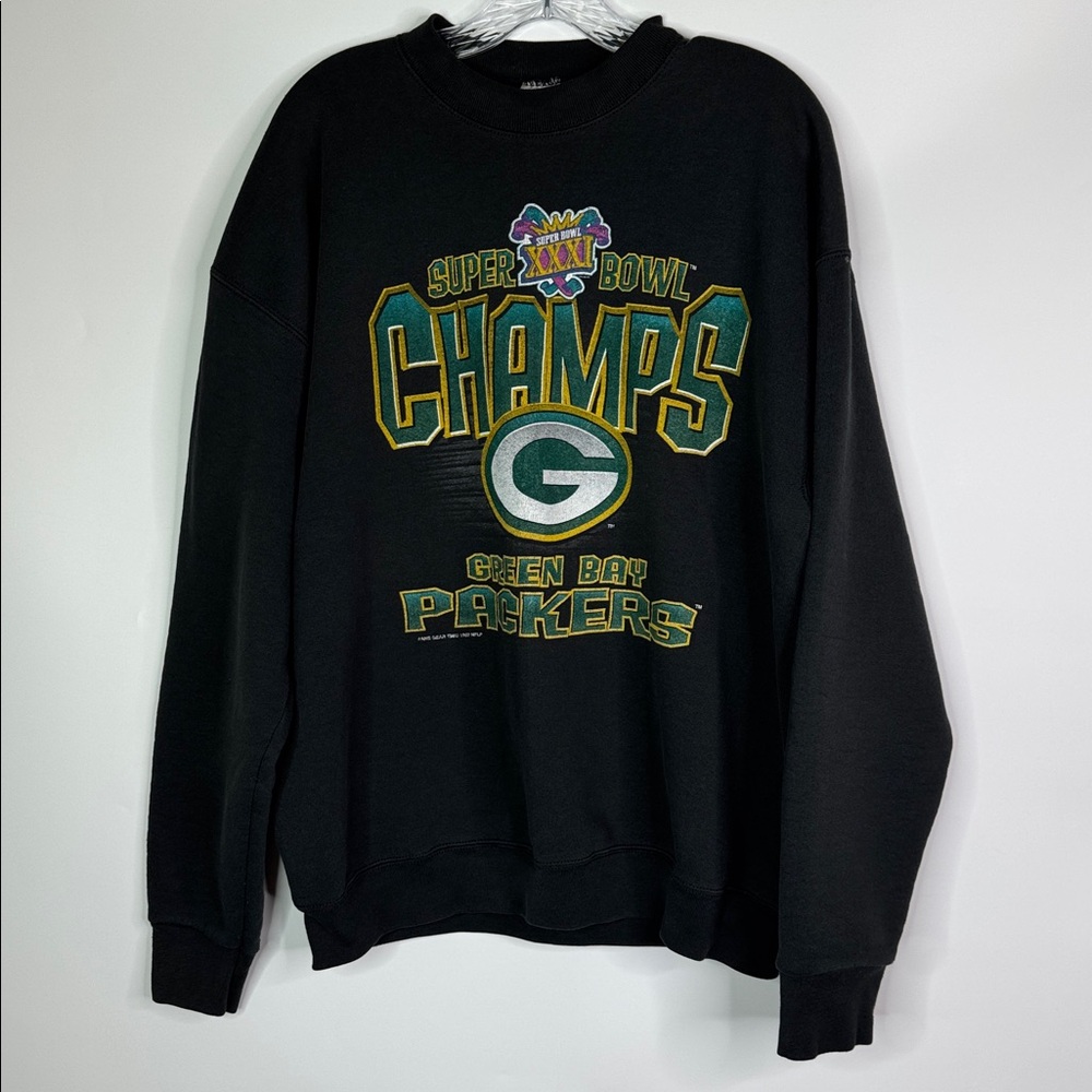 Vintage FOTL Green Bay Packers Super Bowl Champs Black Sweatshirt Size XL 1997